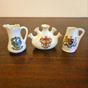 British Antique Crested Ware 3 Piece LOT Griffin China Co., Willow Art, Savoy.